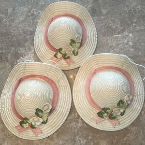 Set of three glass pink and white hats